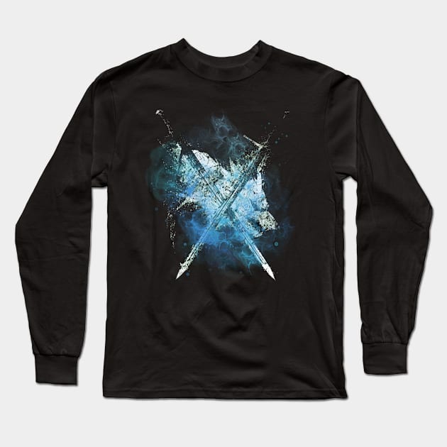 The Wolf Crossed Swords - Blue Long Sleeve T-Shirt by Fenay-Designs